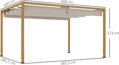 Outsunny Pergola Aluminium Retractable 4x3m Toit Polycarbonate Ajustable