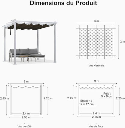 PURPLE LEAF Store Banne Motorise 3x3m avec LED et Capteur de Chaleur